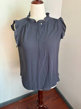 LOFT Gray Ruffle Sleeve Blouse Medium Sleeveless Top